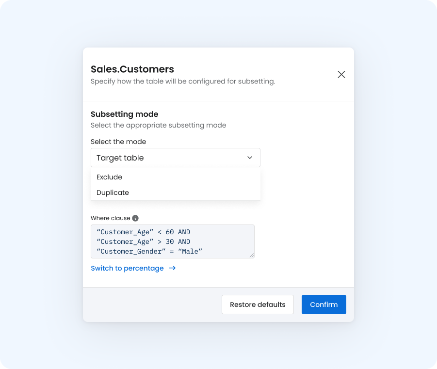 Subsetting based on business rules